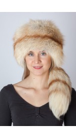Platinum gold fox fur hat with tail